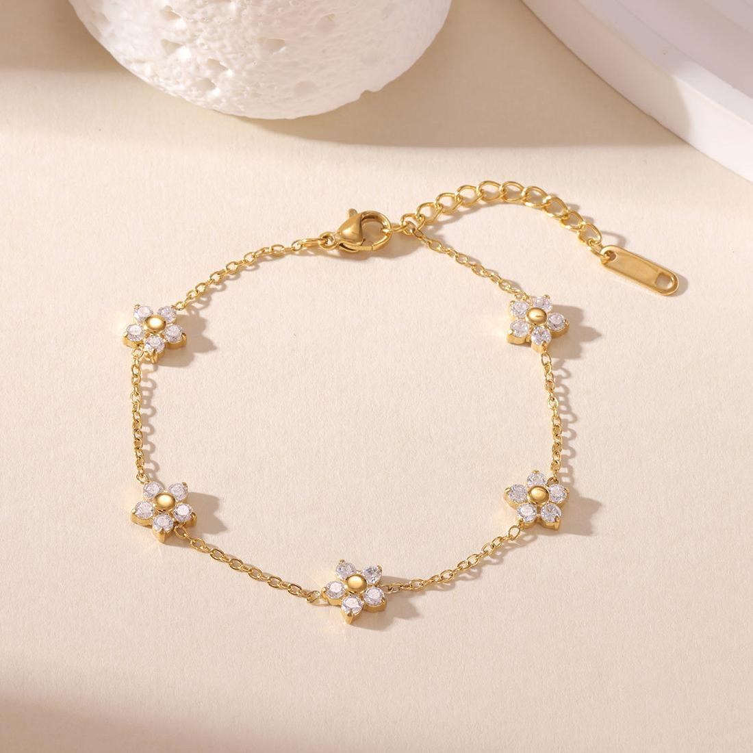 Minimalist Gold-Colored Flower Bracelet
